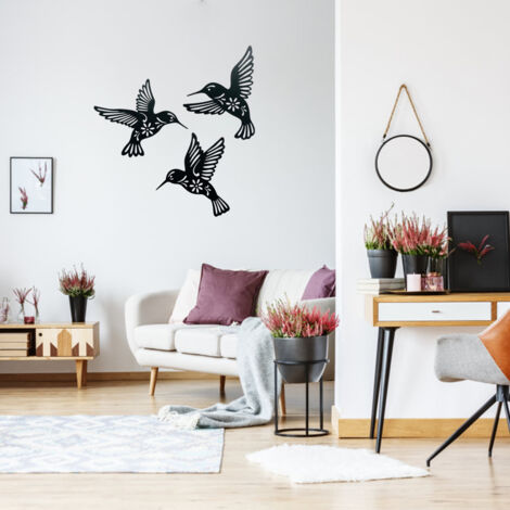 Estatua de metal · 3 pájaros decorativos de pared hechos de hierro forjado negro · Duraderos y decorativos · Dimensiones: 25 x 26 cm