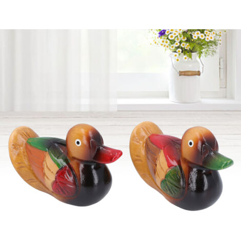 Estatua de pato mandarín de madera 7121V2061 – Escultura decorativa hecha a mano, 15 x 6 x 10 cm