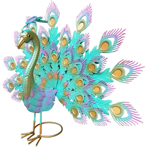 Estatua de pavo real de metal – Escultura artística para jardín e interiorismo, color verde, 30 cm