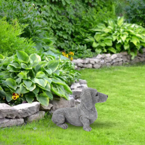 Estatua de perro salchicha hecha de resina – Escultura de Basset Hound, adorno de jardín – Regalo para amantes de los perros