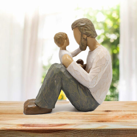 Estatua decorativa familiar 002B, estatua de resina de padre e hijo para la decoración del hogar.