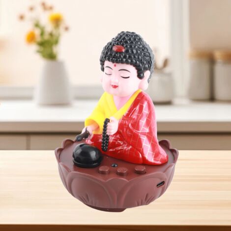 [Estatua decorativa que canta] Figura budista con movimiento y música USB para salpicadero de coche/decoración de oficina – 1 pieza con soporte, plástico, 9 x 9 x 11,3 cm