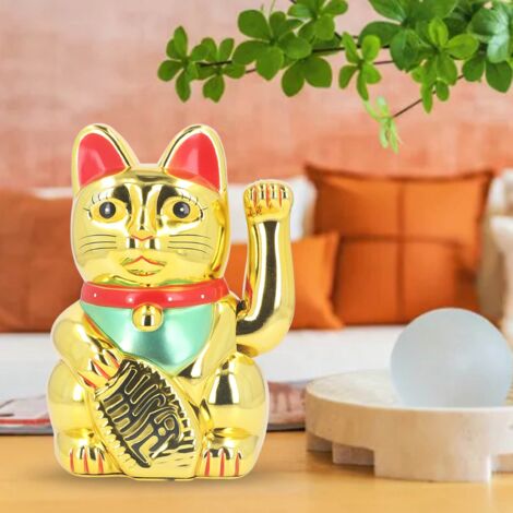 [Estatua del Gato de la Suerte] Figura de gato dorado saludando, 25 cm (10 pulgadas) [Plástico]
