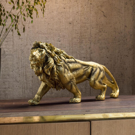 Estatua moderna de león, escultura artesanal de poliresina, figura decorativa para el hogar o la oficina, dimensiones: 37 x 9 x 18 cm, pieza única.