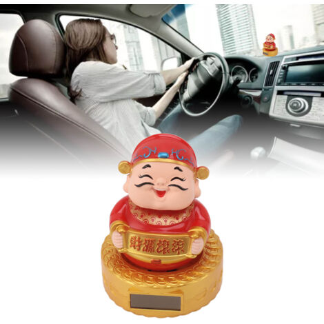 Estatua oscilante china de Caishen con energía solar para el coche, inspirada en el Feng Shui.
