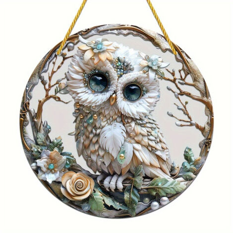 Este búho acrílico de colores vivos se puede colgar en interiores o exteriores como objeto decorativo. (20 cm de largo)