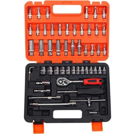 Este juego de herramientas manuales de 53 piezas viene con una caja de almacenamiento de plástico y es adecuado para reparaciones de automóviles y del hogar.