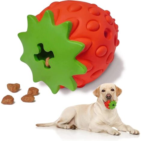 Este juguete masticable, duradero e interactivo, con forma de fresa, está hecho de caucho natural y es adecuado para perros de todos los tamaños, promoviendo una buena salud dental.