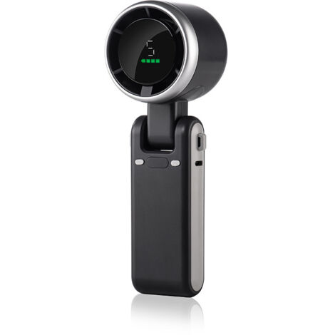 Este mini ventilador portátil cabe fácilmente en un bolsillo, se puede colocar sobre un escritorio o llevar colgado del cuello. (Negro)