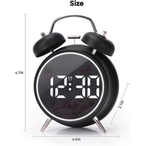 Este potente despertador es ideal para personas con sueño profundo, adultos, adolescentes y niños. Presenta un diseño retro con una campana doble de metal de 10 cm, una pantalla grande con números cla