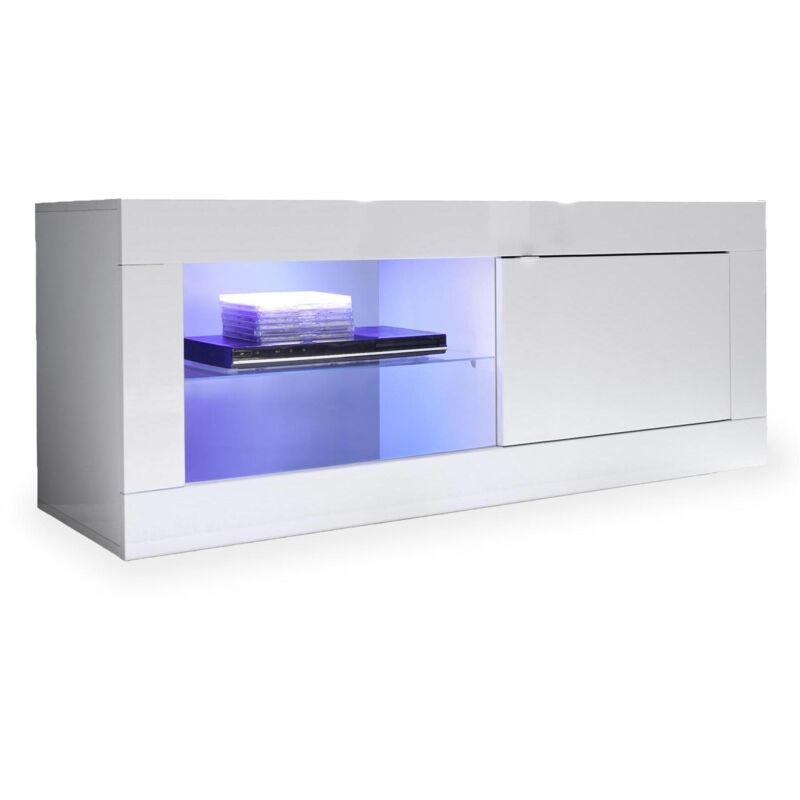 Mobilier Deco - esteban - Meuble tv 1 porte et 2 niches blanc led