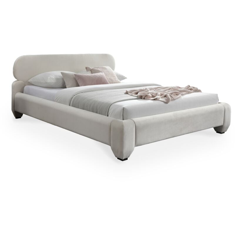 Estelle - Lit double en velours écru 140x190 cm