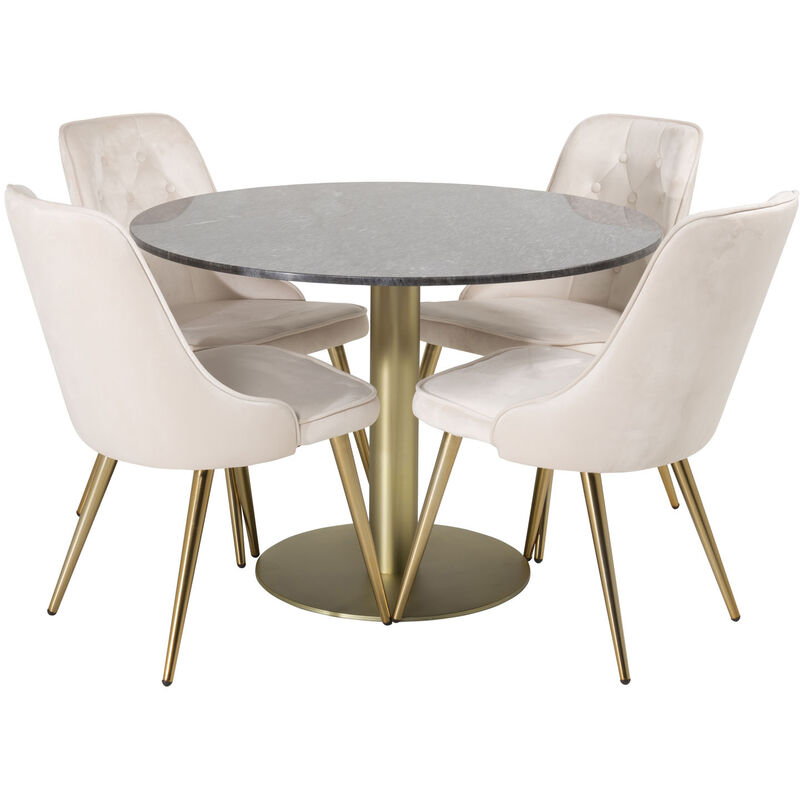 Ebuy24 - Estelleø106blbr Essgruppe Esstisch Schwarz, Marmor Und 4 Velvet Deluxe Esszimmerstühle Velour Beige, Messing Dekor.