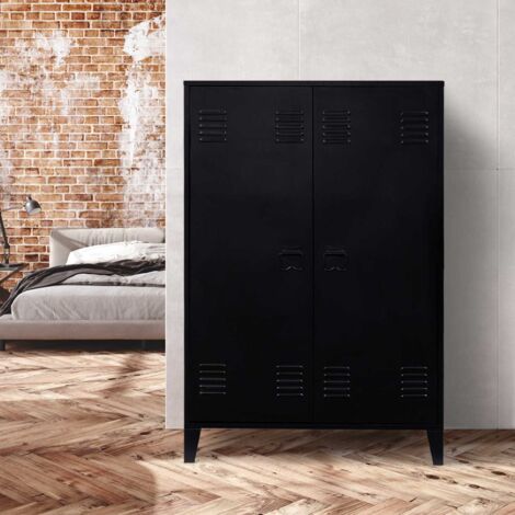 ESTER Armario bajo de 2 puertas de metal negro de diseño industrial
