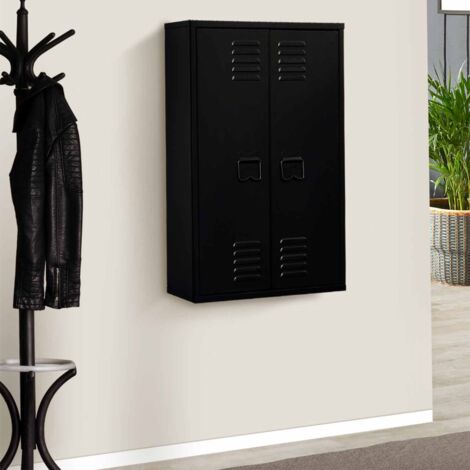 ESTER Armario de pared de metal negro de 2 puertas de diseño industrial