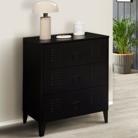 ESTER Cassettiera a 3 cassetti in metallo nero da 60 cm, design industriale