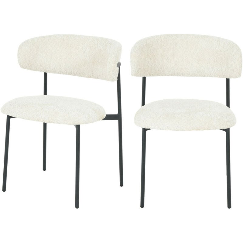 Drawer - Lot de 2 chaises en tissu bouclette et métal - Écru chiné - ester