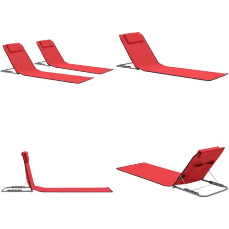 Estera de playa plegable 2 unidade acero y tela rojo - Sillas de playa - Estera plegable