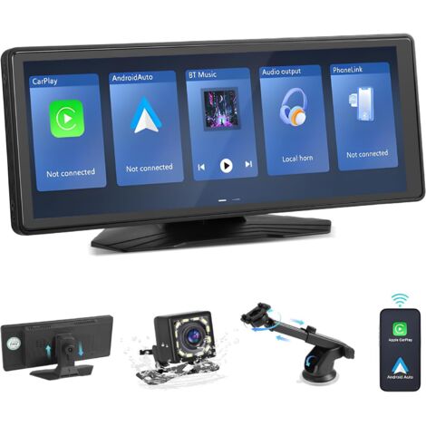 Estéreo inalámbrico para automóvil para Apple CarPlay y Android Auto,receptor de audio para automóvil con pantalla táctil portátil de 10,26" con cámara trasera de 1080P,Bluetooth 5.0,control por voz