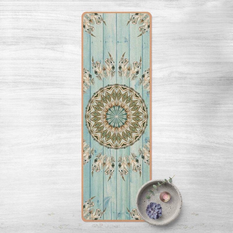 

Esterilla yoga - Mandala Watercolour Feathers Blue Green Wooden Boards Dimensión LxA: 61cm x 183cm