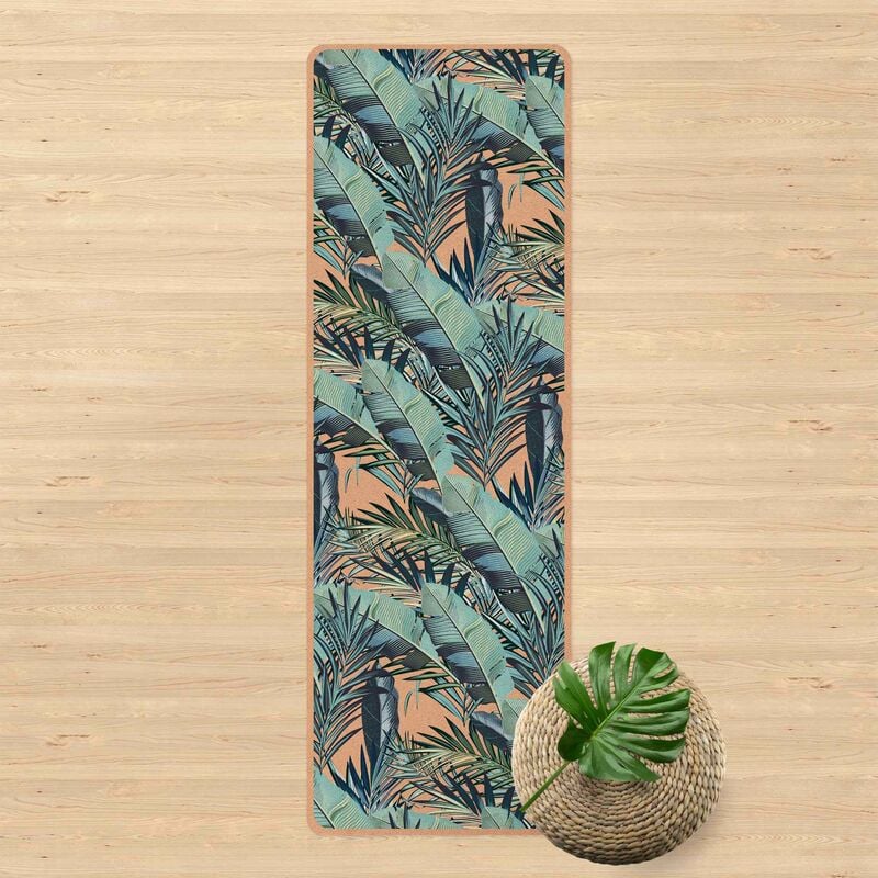 

Esterilla yoga - Turquoise Leaves Jungle Pattern Dimensión LxA: 61cm x 183cm