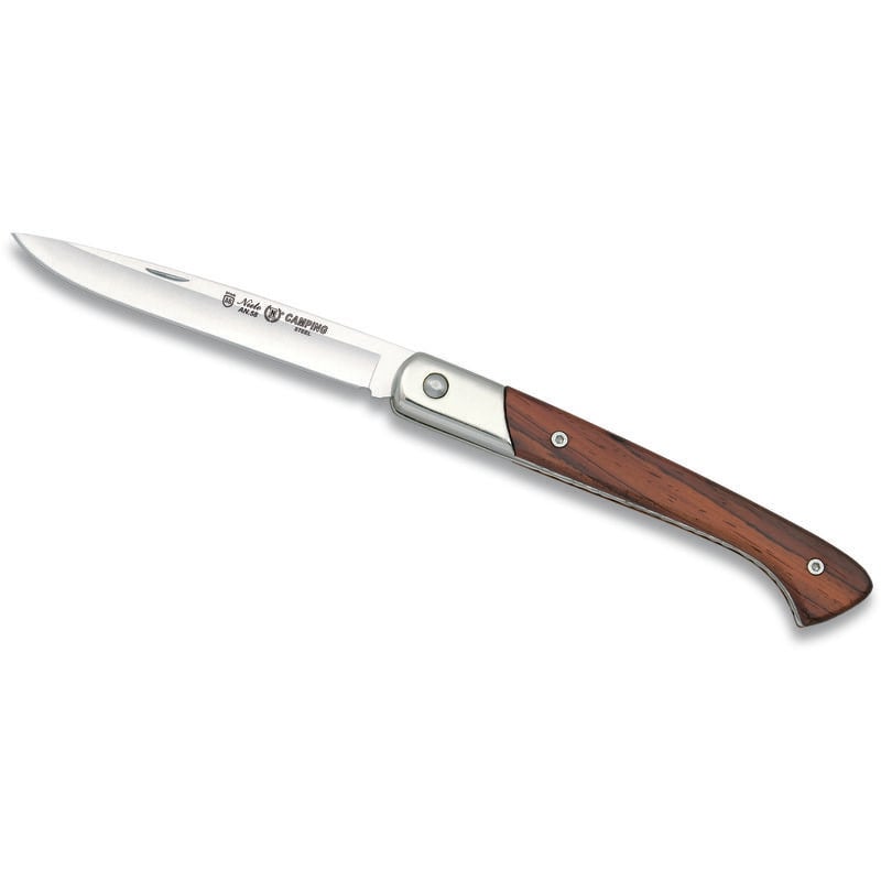 Estilete Camping 106 Miguel Nieto Miguel Nieto de 19,5 cm, avec feuille d'acier de 8,5 cm et mango en bois naturel d'olivier et chrome dur.