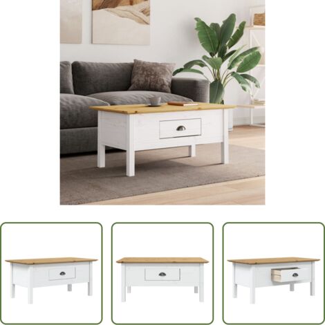 Estilo francés -  Mesa de centro BODO madera de pino blanco y marrón 100x55x46 cm