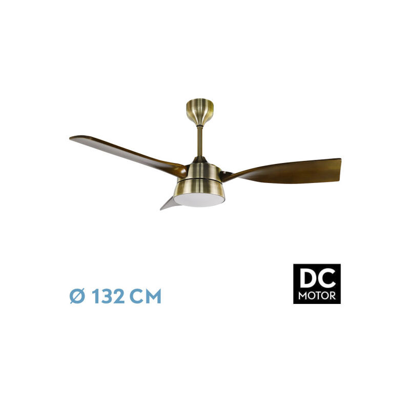 Fabrilamp Braun - Abrila - Ventilador Dc Estio Farbe Cuero Con Tres Aspas En Color Roble 6 Velocidades Ajustables 3 Temperaturas De Luz Con Temporizador Y Mando A Distancia Incluido Estilo Vintage