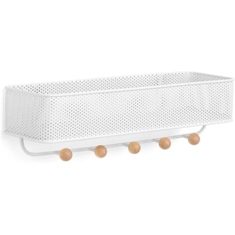 Estique Schlüsselhalter mit multifunktionalem Briefablagefach, Wandmontage mit 5 Haken, Weiß