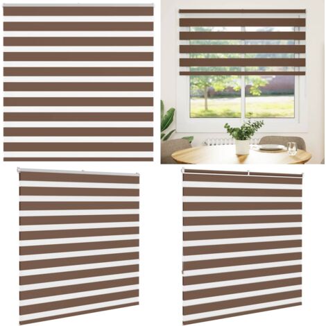 Estor cebra marrón 140x150 cm tejido ancho 135,9 cm poliéster - Estor cebra - Persiana enrollable
