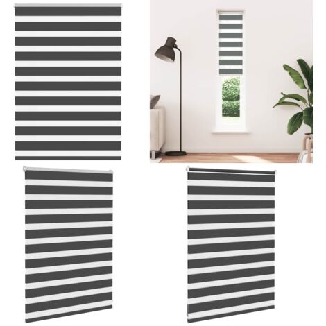 Estor cebra negro 115x100 cm tejido ancho 110,9 cm poliéster - Estor negro - Persiana con cadena