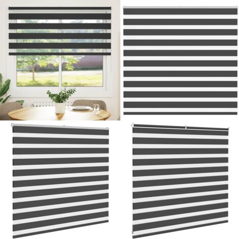 Estor cebra negro 155x100 cm tejido ancho 150,9 cm poliéster - Estor negro - Persiana con cadena