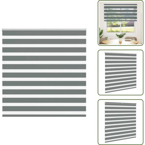 Estor de poliéster - vidaXL Estor cebra gris oscuro tejido ancho 140,9 cm poliéster - Persiana con cadena