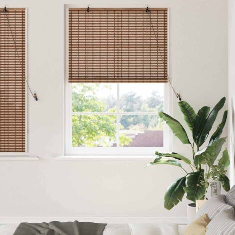Estor enrollable con cortinas Manual Marrón 120 x 160 cm Bambú vidaXL