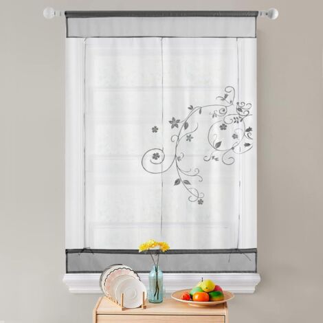 Estor floral bordado para dormitorio, baño y balcón (80 x 100 cm, gris)