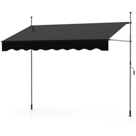 Estor retráctil 250 x 120 x 210-300 cm con manivela regulable y protección solar en poliéster negro 200013657
