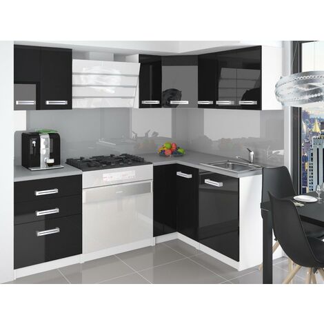 Cocina blanca y negra con mesa Serie Hölst - muebles de cocina en