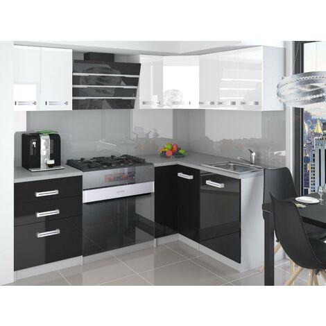ESTRADA - Cuisine Complète d'angle + Modulaire L 300 cm 8pcs - Plan de travail INCLUS - Ensemble armoires placards cuisine