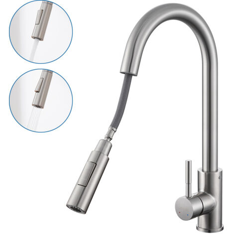 Estraibile Rubinetto Cucina in Acciaio inox, Rubinetto da Cucina con Doccetta Estraibile fino a 50CM con Adattatori rimovibili, Girevole a 360°Miscelatore monocomando per lavello