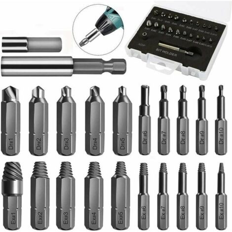 Estrattore per viti danneggiate, kit di rimozione dell'estrattore per viti rotte da 22 pezzi con portapunte magnetico e adattatore per bussola, per viti danneggiate