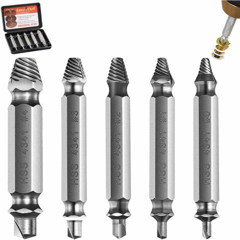 Estrattori per viti danneggiate e svitate, 5 pezzi Estrattore per bulloni rotti in acciaio HSS 4341 con durezza superiore a 63 HRC, diametro 2-12 mm per bulloni o viti danneggiati - Adélala