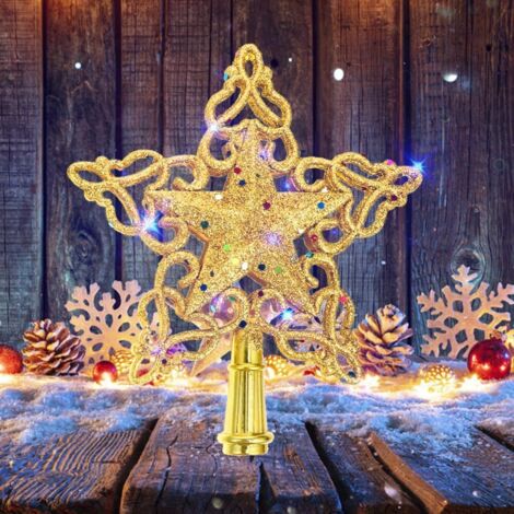 Estrella de árbol de Navidad, 6 pulgadas, calada y brillante, para decoración navideña.