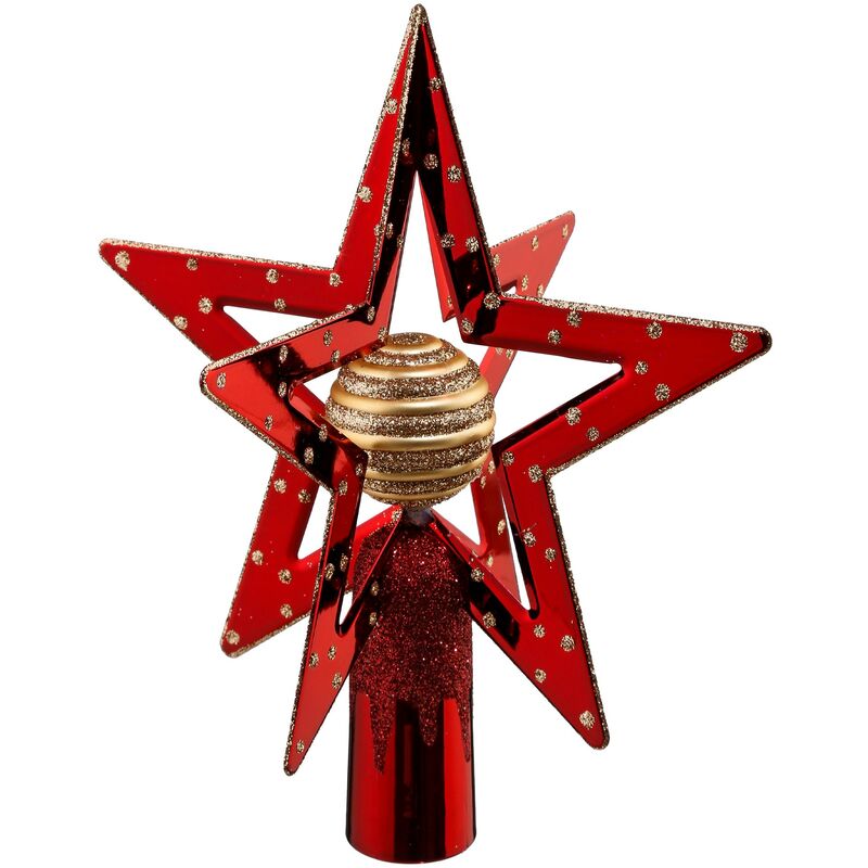 

Estrella de cresta con bola rojo y oro