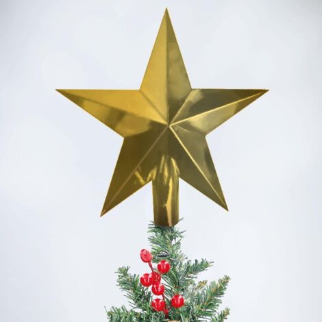 Estrella de Navidad "Alasia" para copa del árbol 200x196mm fabricada en plástico color dorado acabado en purpurina