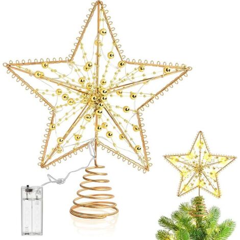 Estrella de Navidad para árbol, estrella brillante de 25 cm con 10 LED, adorno para la punta del árbol, decoración navideña para interiores y exteriores, hogar, festivales, carnaval
