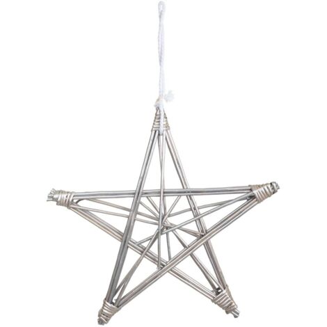 Estrella decoración de mimbre plateada 70x70x5