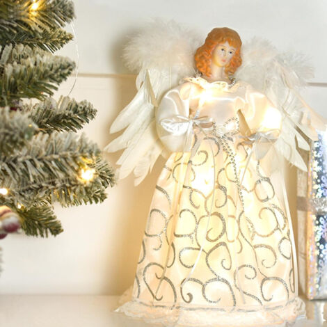 Estrella luminosa para la punta del árbol de Navidad, ángel dorado, colgante de decoración navideña