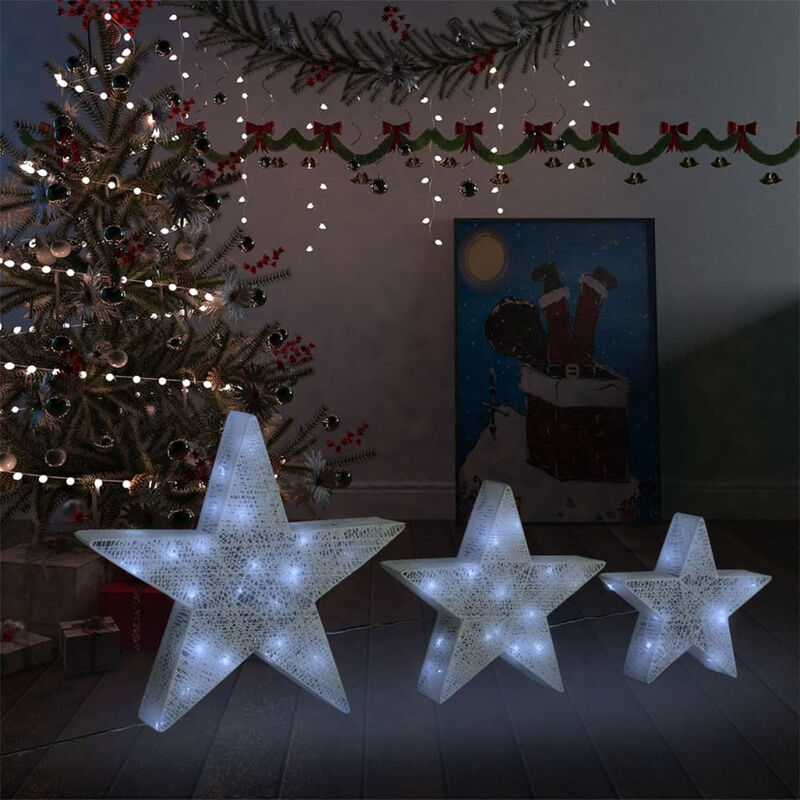 

Estrellas decoracion navidena 3 piezas LED malla blanca