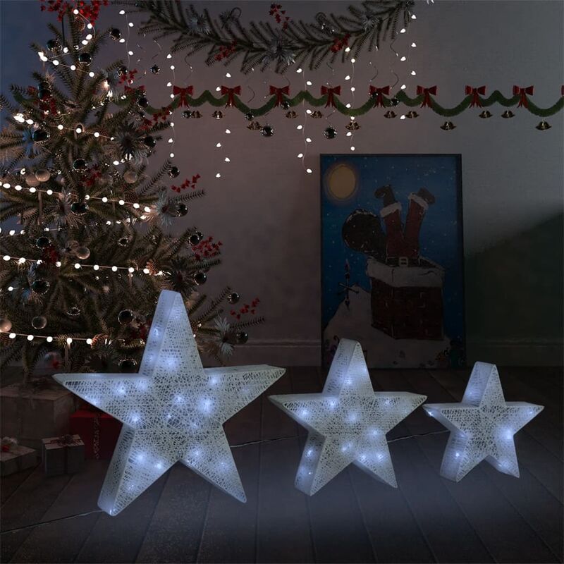 

Estrellas decoración navideña 3 piezas LED malla blanca