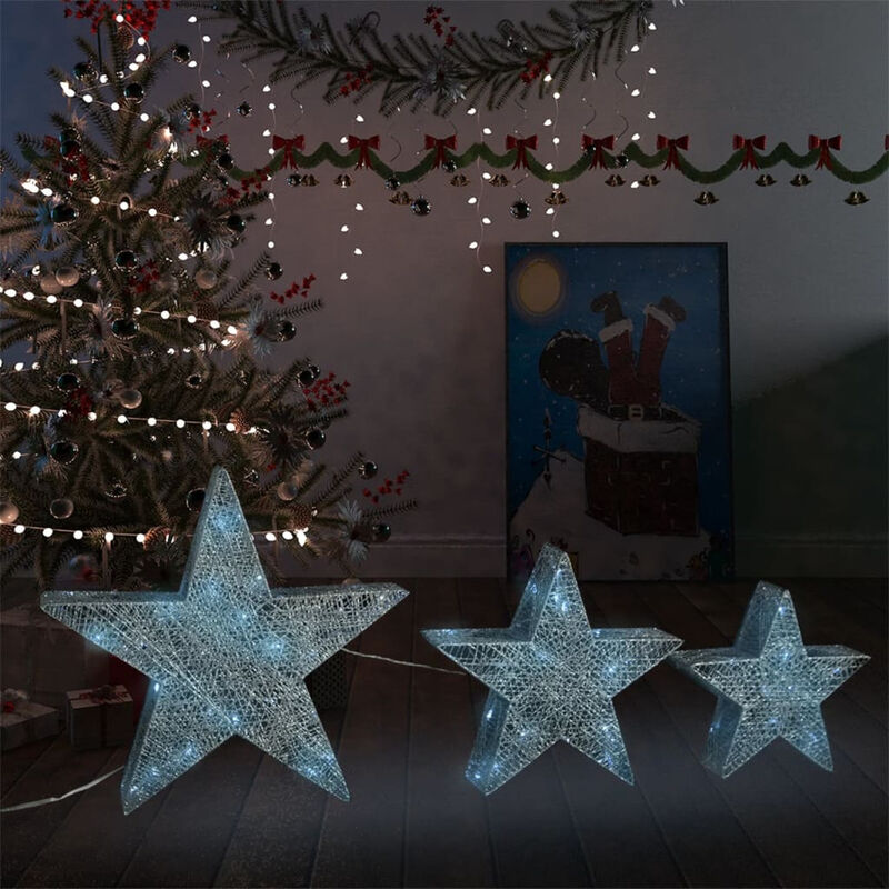 

Happyshopping - Estrellas decoracion navidena 3 piezas LED malla plateado